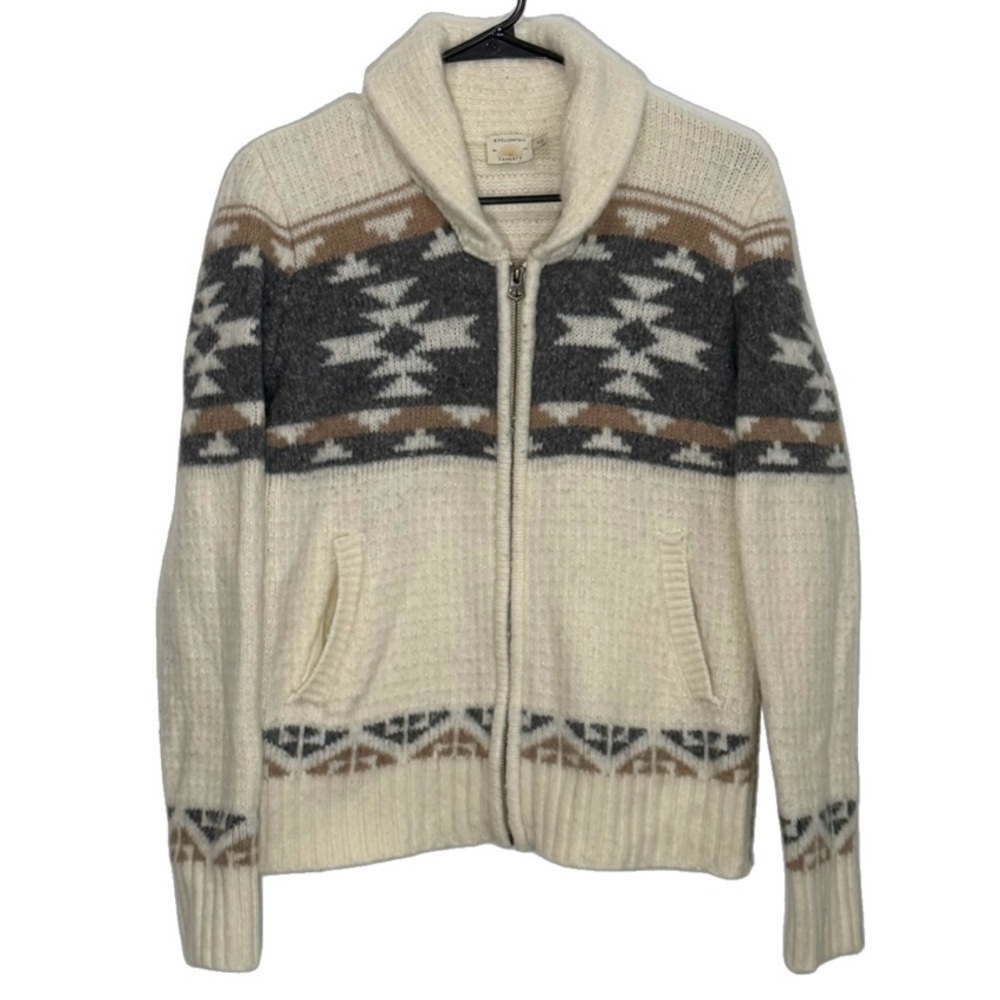 Faherty BYT Fair Isle Merino Wool Cashmere Zip Cardigan in Great Plains size S